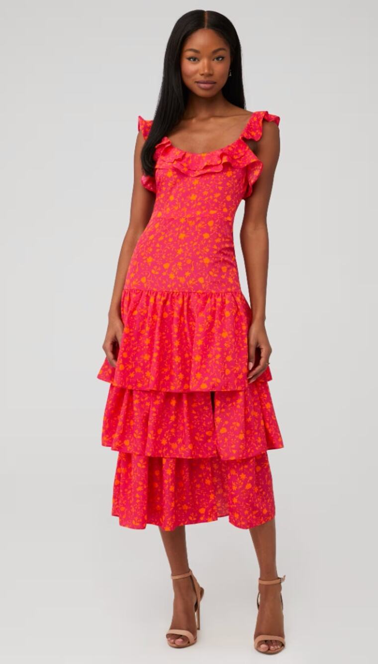 Likely Janie Ruffle-Trim Tiered Midi Dress size 4